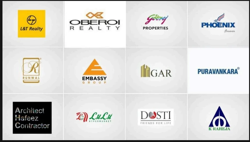 Supplied client logo sheet including L&T Realty, Oberoi Realty, Godrej Properties, Phoenix, Embassy Group and other collaborators.