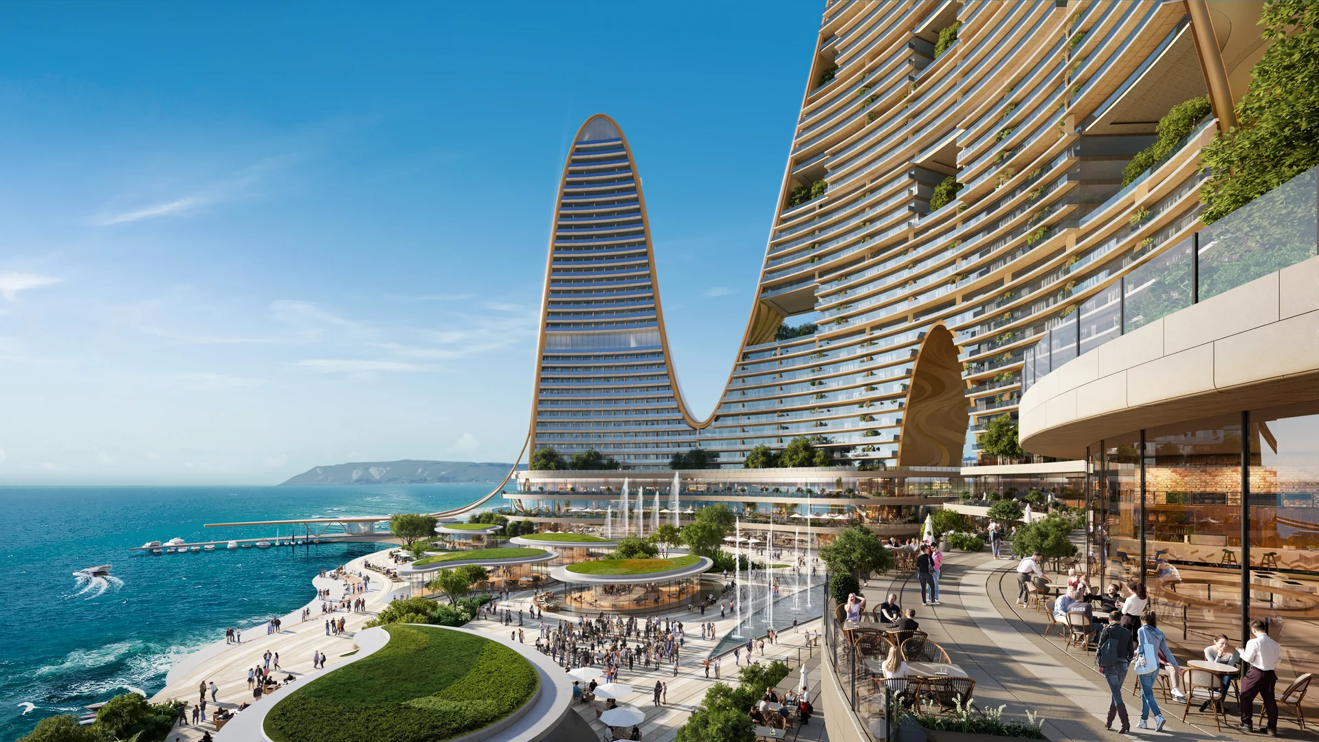Supplied visual reference of a coastal mixed-use development.